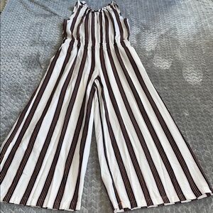 LOFT Women’s White‎ Striped Smocked Sleeveless Jumpsuit Size XS.